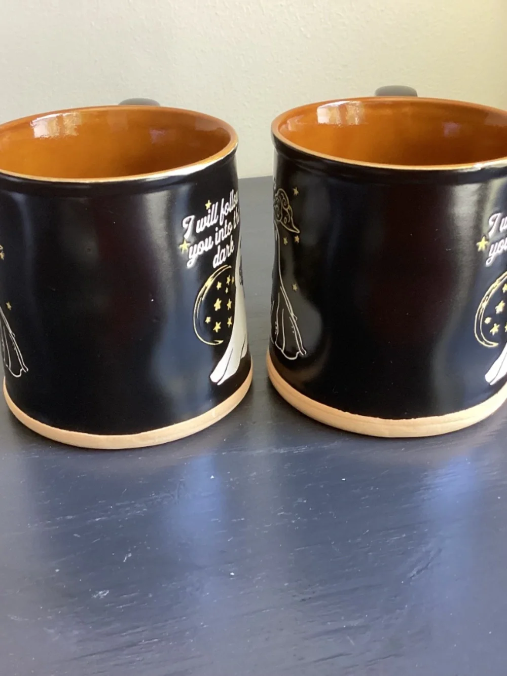 Brand New Set of 2 Spectrum Halloween Embossed Mugs “I will follow you into..”